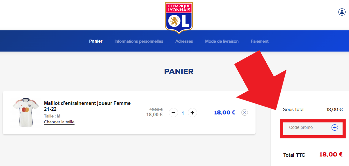 Emplacement codes promo Boutique OL