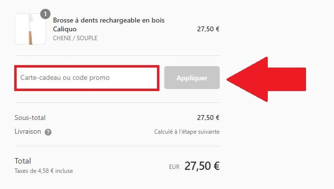 Panier avec code promo Caliquo