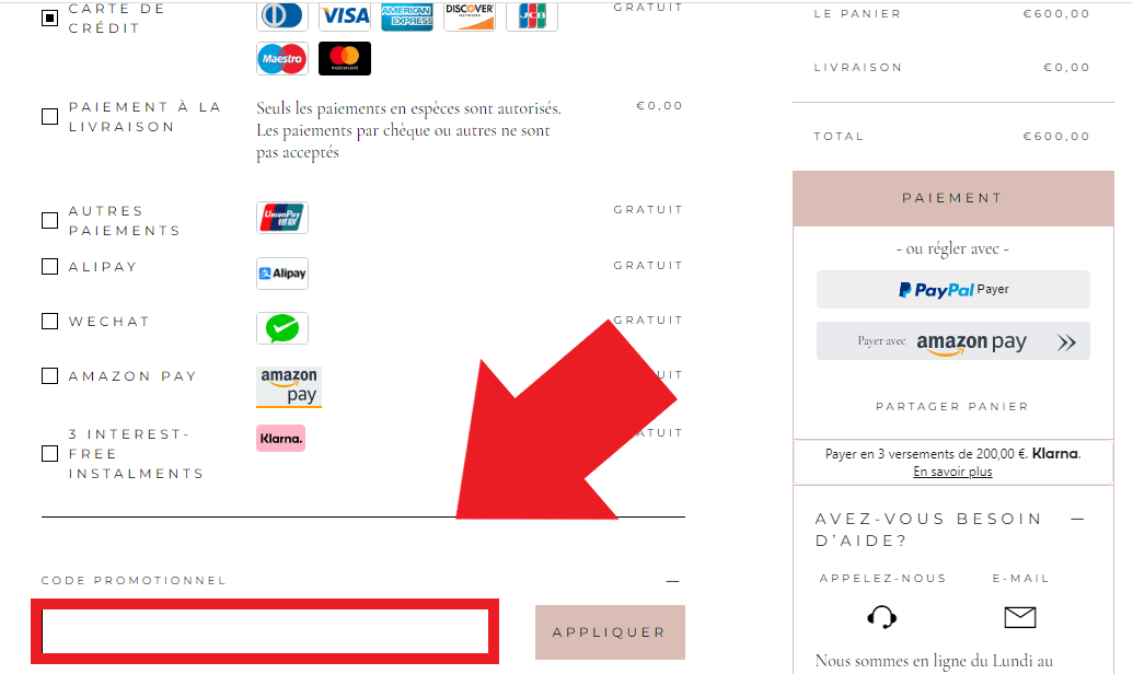 Emplacement pour codes promo Casadei