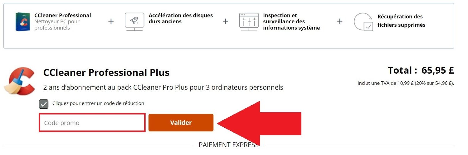 Emplacement pour codes promo CCleaner