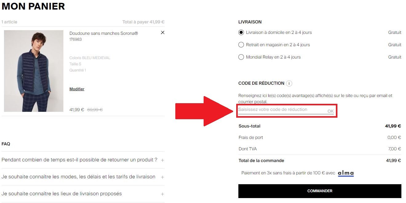 Panier avec code promo Devred