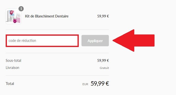 Encadré de code promo Diamond Smile dans le panier en ligne