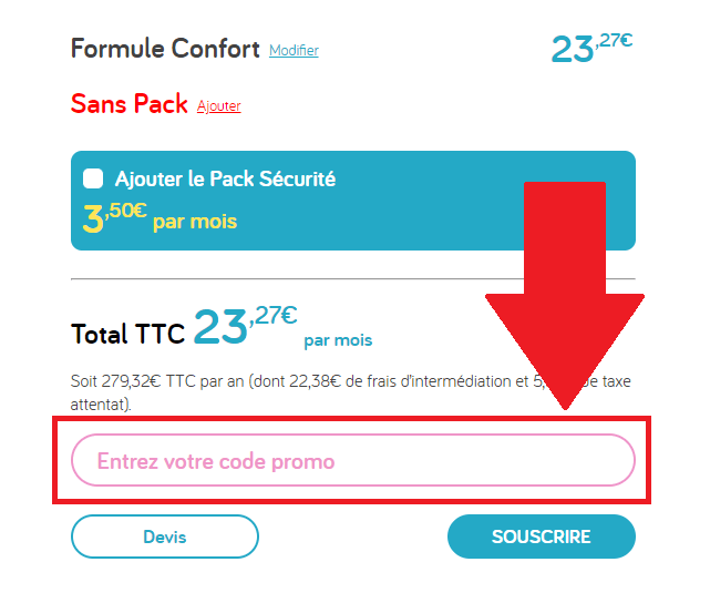 Encadré pour code promo Direct Assurance Habitation