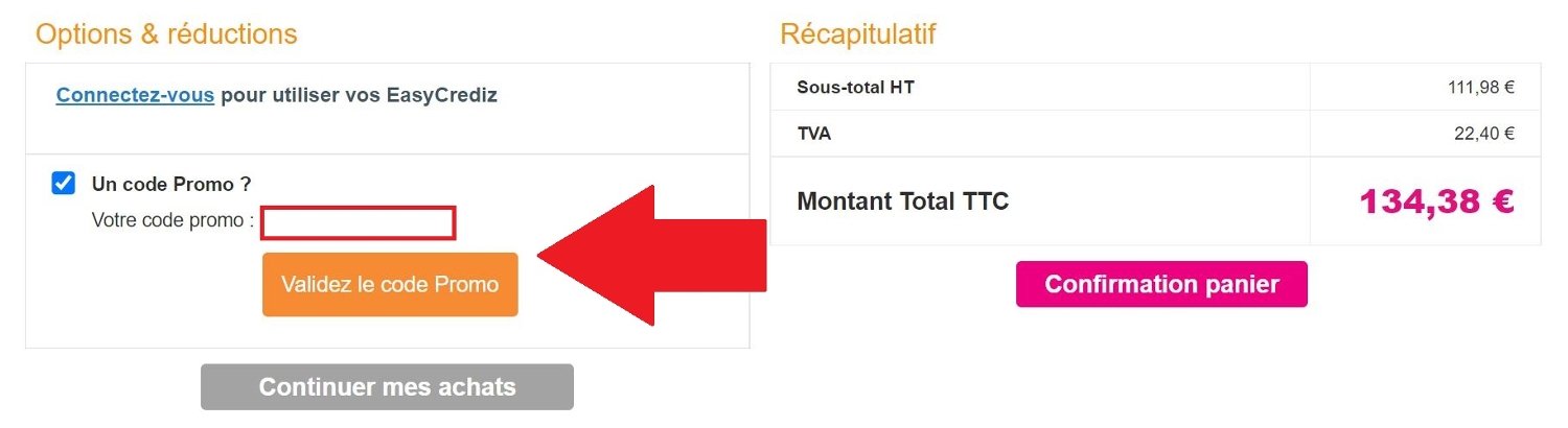 Emplacement pour code promo Easyflyer