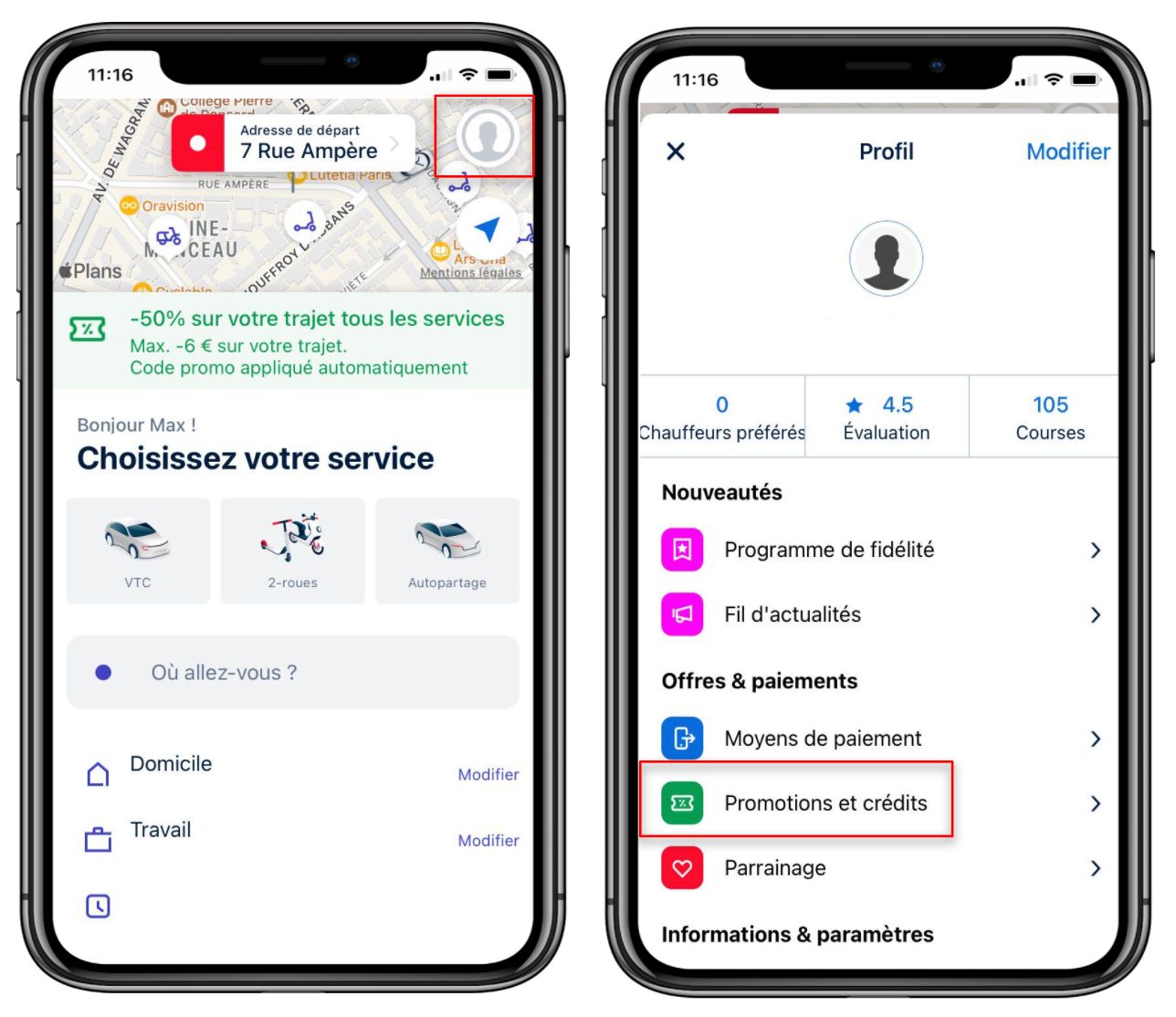 Ajouter un code promo FREENOW dans l&apos;application