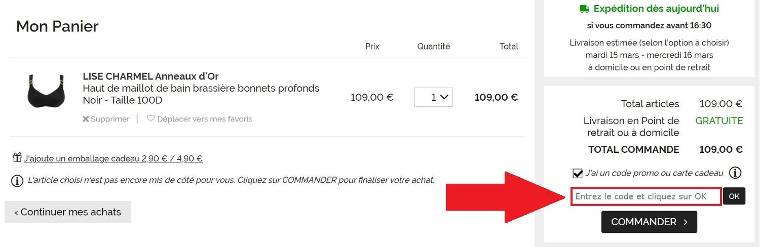 Emplacement pour code promo Glamuse