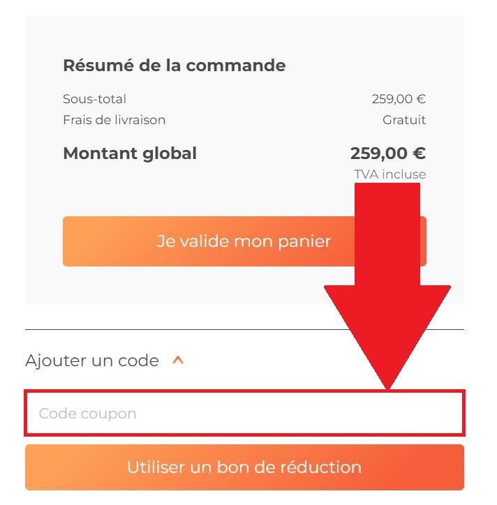 Emplacement pour un code promo Kinderkraft dans le panier en ligne