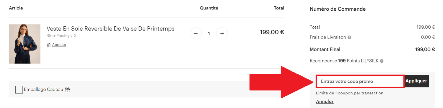 Encadré pour code promo Lilysilk