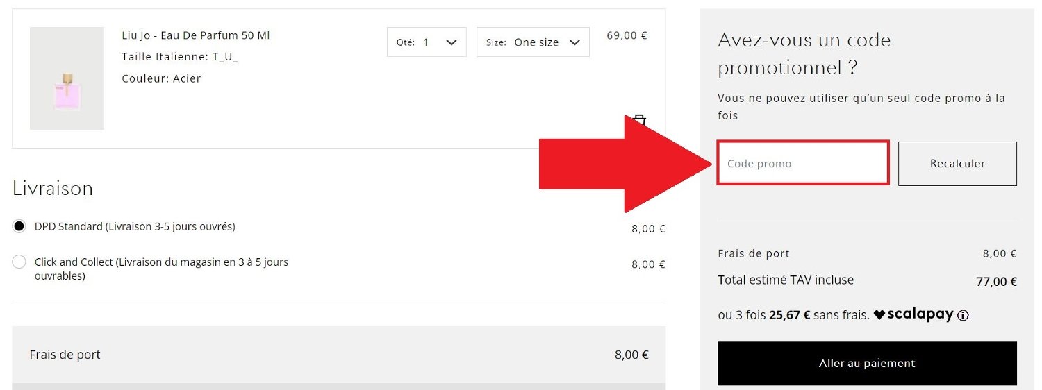 Emplacement pour codes promo Liu Jo