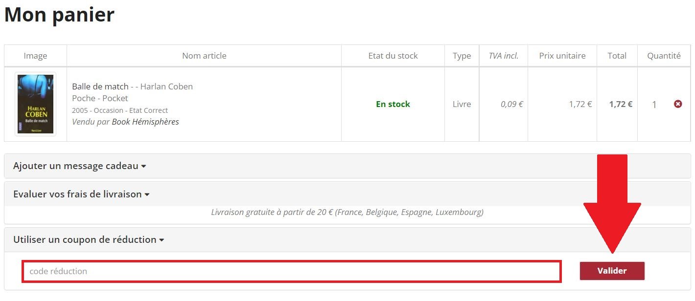 Panier avec code promo Livrenpoche