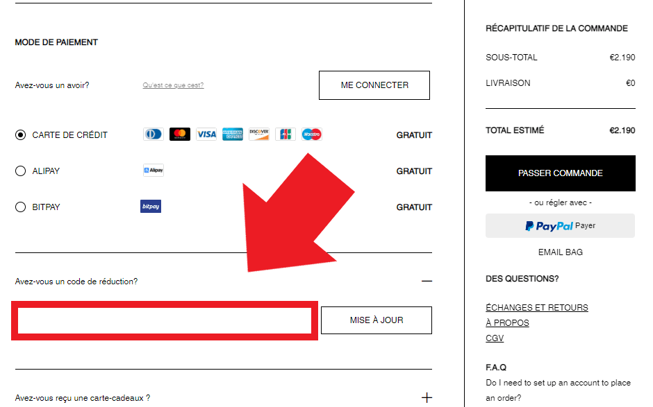 Emplacement pour codes promo LN-CC