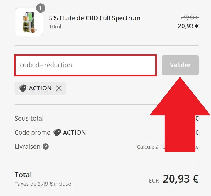 Encadré pour ajouter un code promo Lucky Hemp