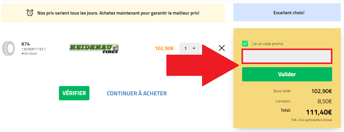 Encadré pour code promo Maison du Pneu
