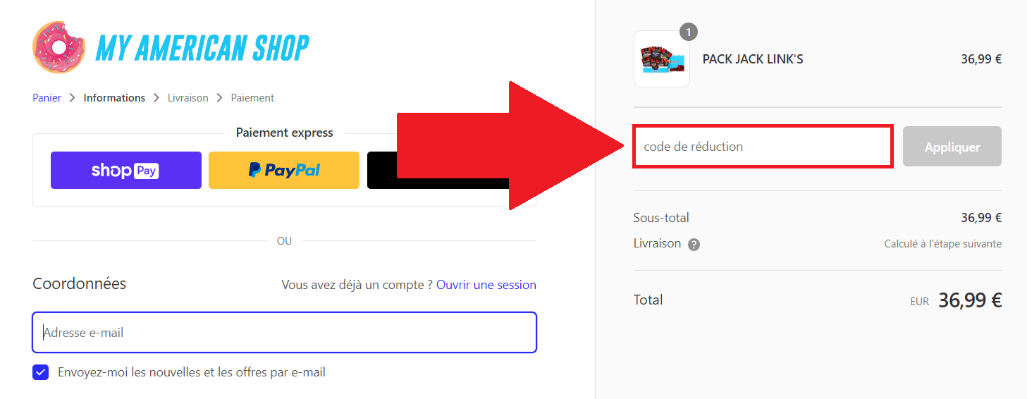 Encadré pour code promo My American Shop