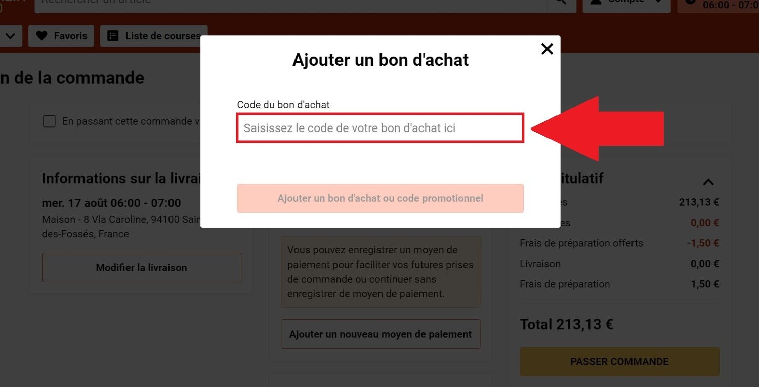 Encadré de code promo Naturalia dans panier en ligne