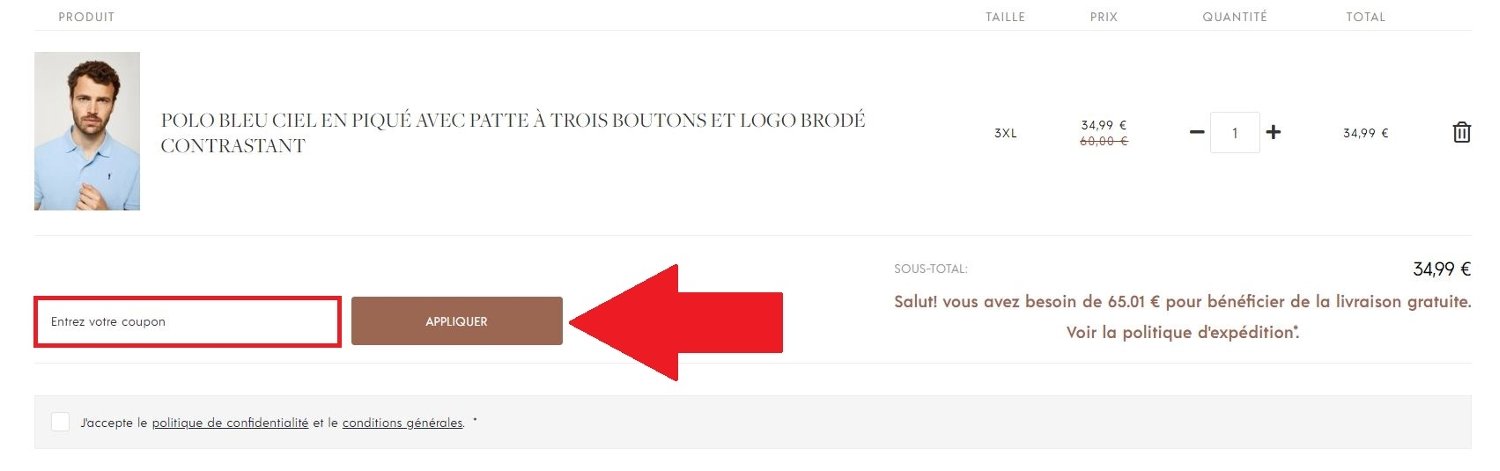 Emplacement pour code promo Polo Club