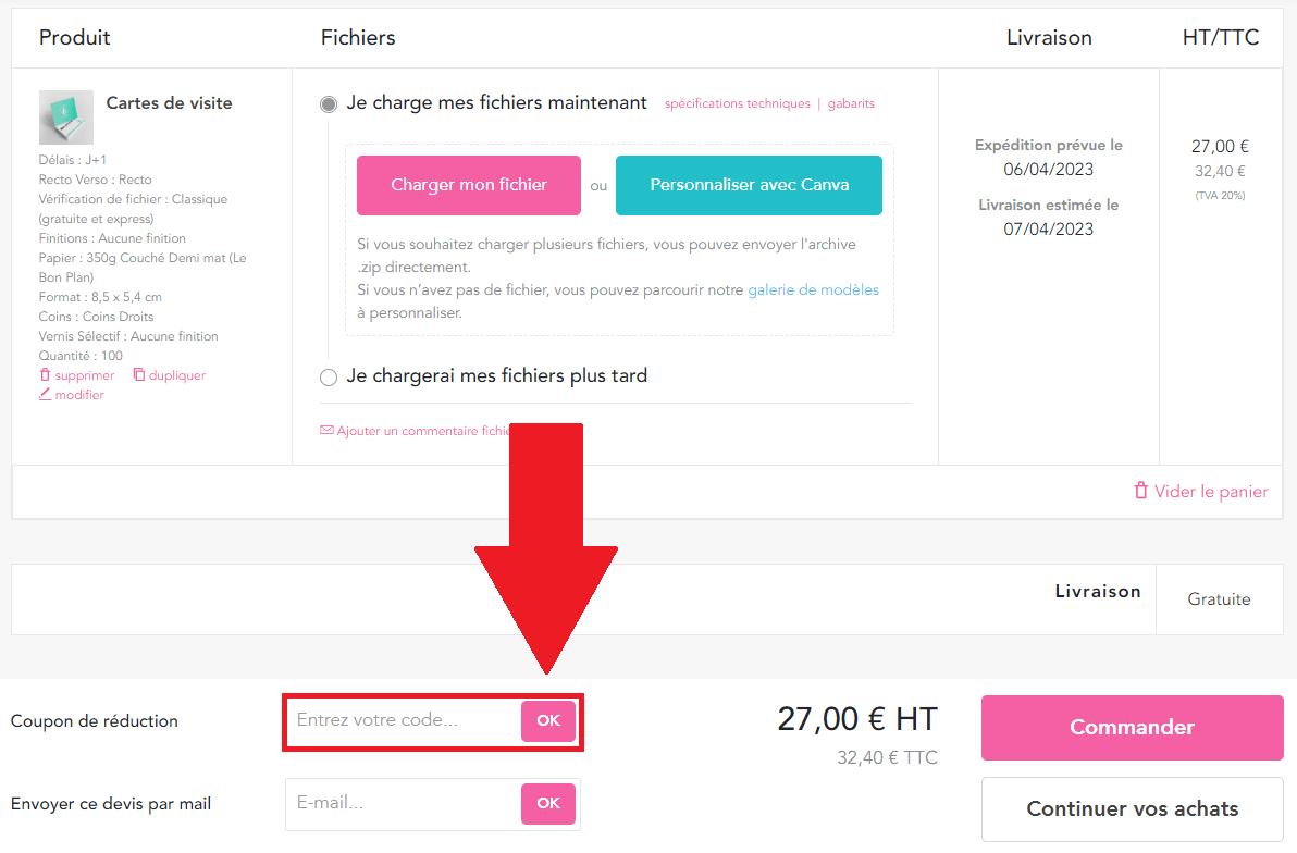 Encadré pour code promo Printoclock