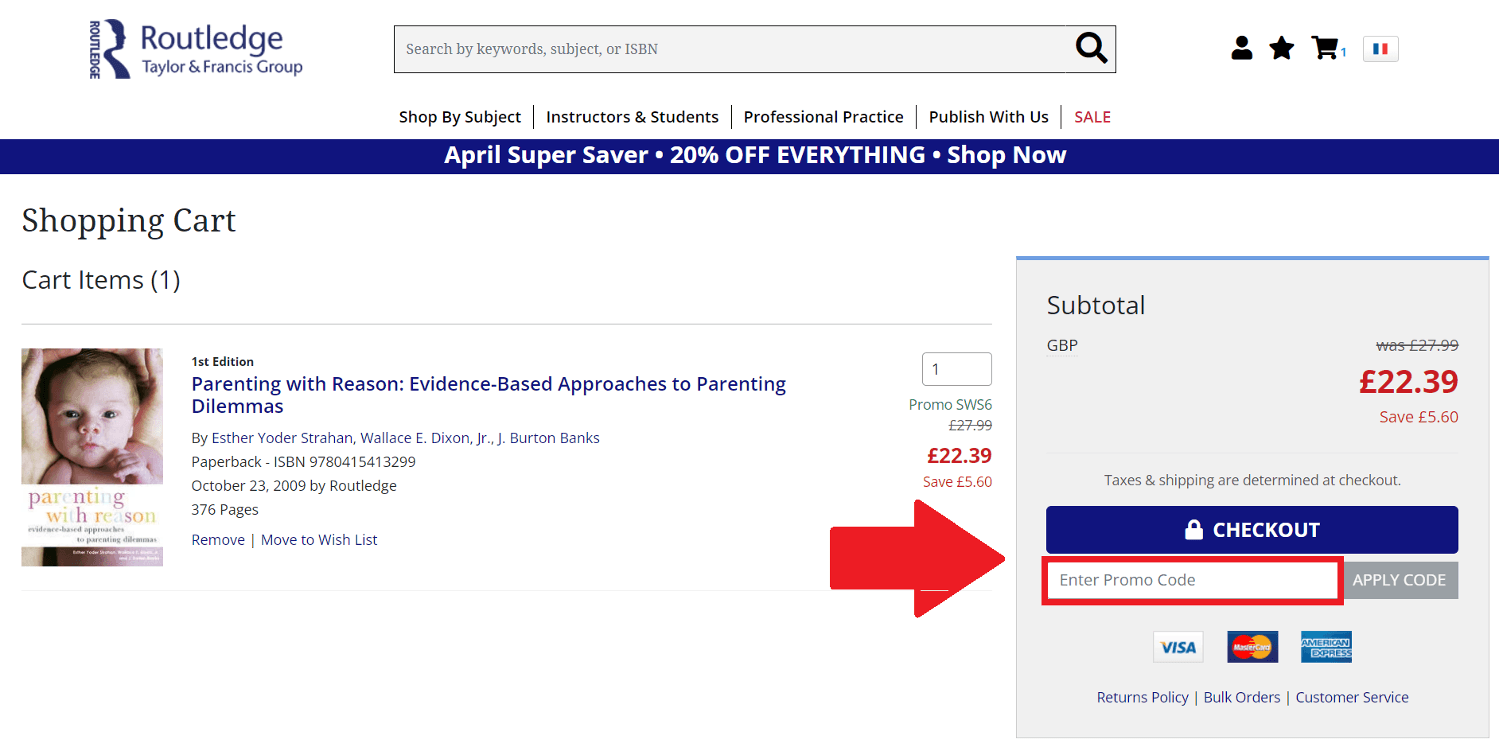 Emplacement code promo Routledge