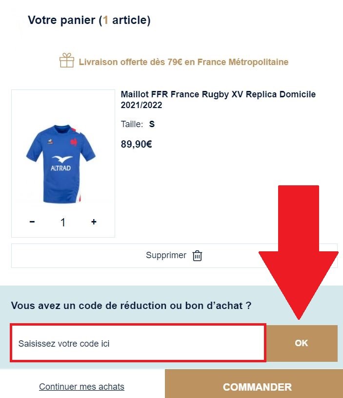 Encadré pour codes promo Rugby Shop