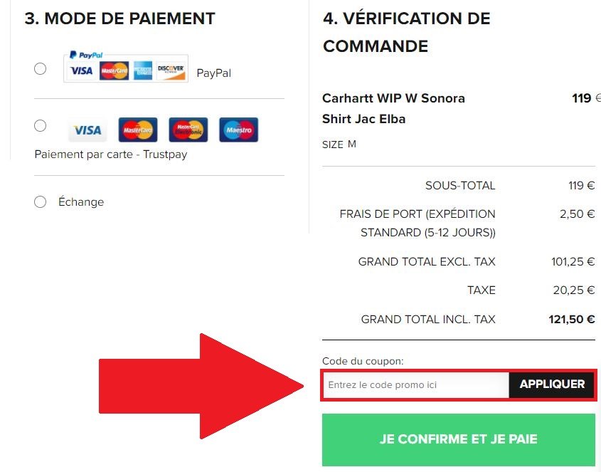 Emplacement pour code promo Shooos