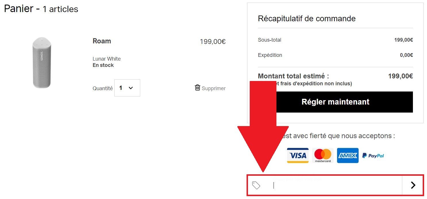 Panier avec code promo Sonos