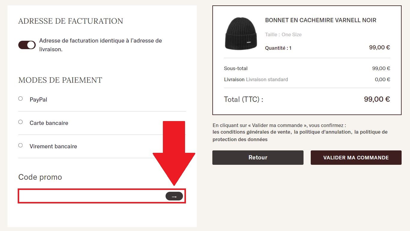 Emplacement pour codes promo Stetson