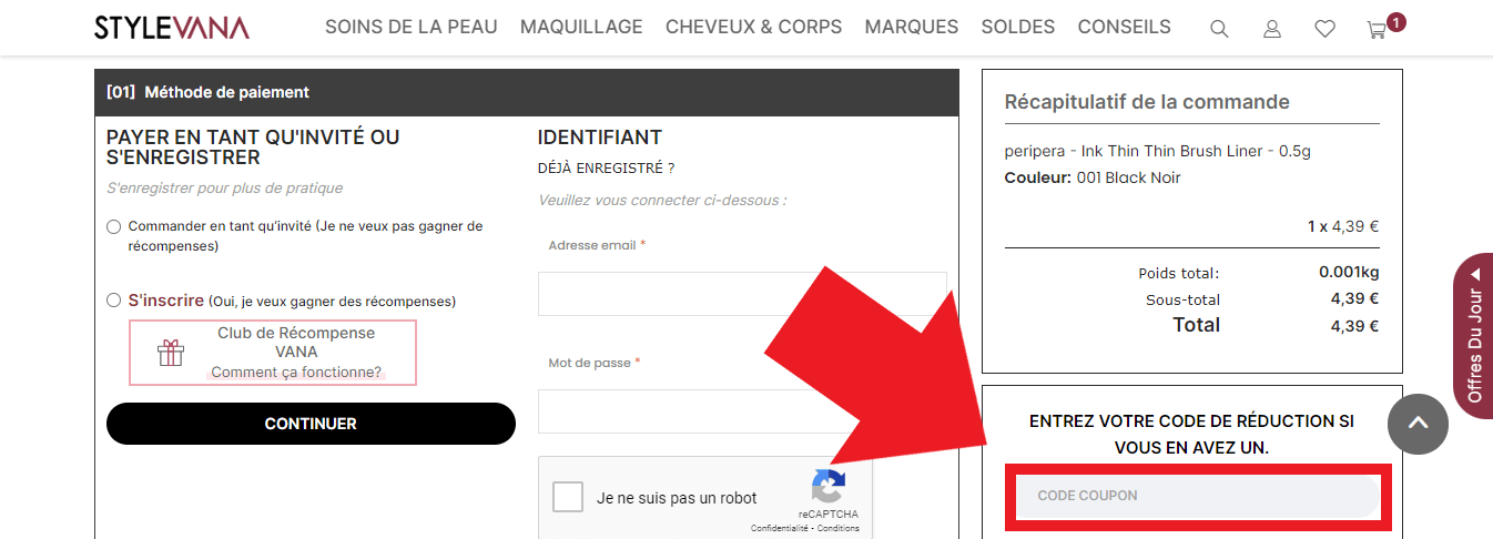 Emplacement pour codes promo Stylevana
