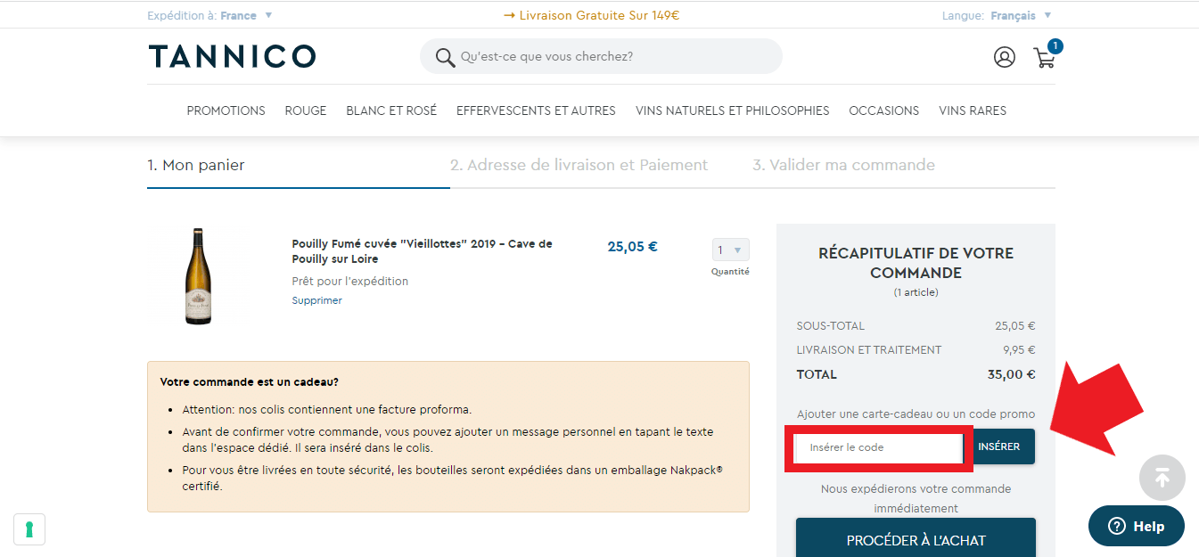 Emplacement pour codes promo Tannico