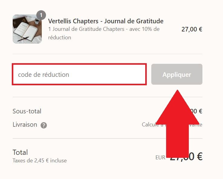 Emplacement pour codes promo Vertellis