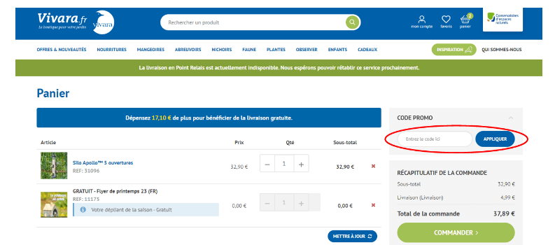 Emplacement pour code promo Vivara