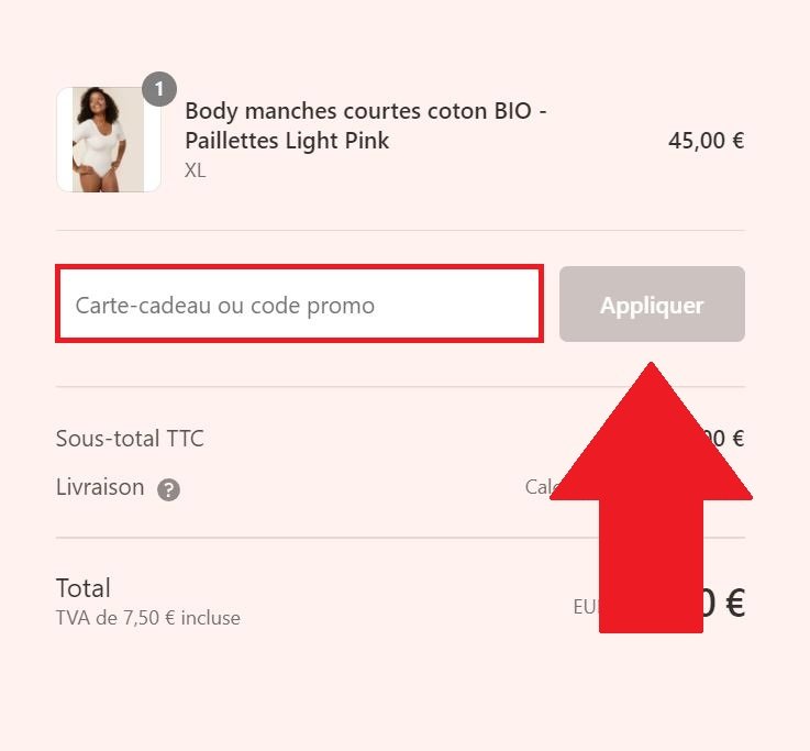 Panier de commande avec encadré de code promo We Are Jolies