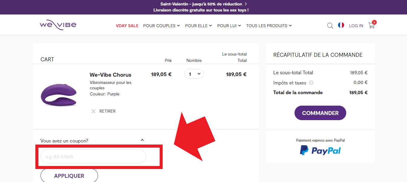 Emplacement pour codes promo We-Vibe
