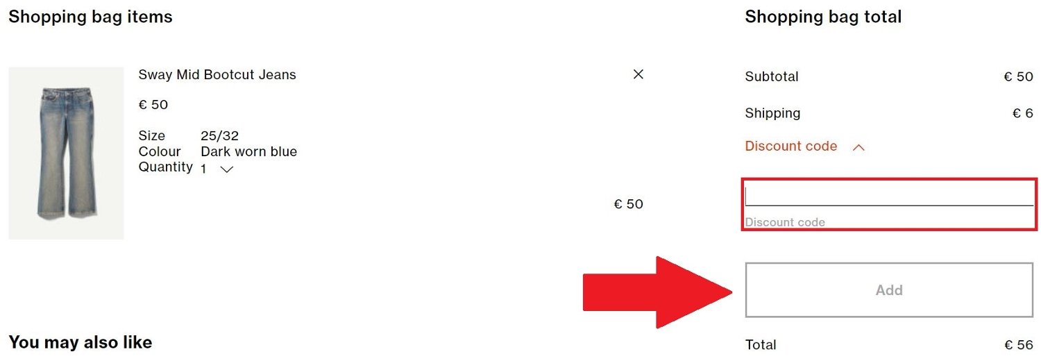 Emplacement pour codes promo Weekday