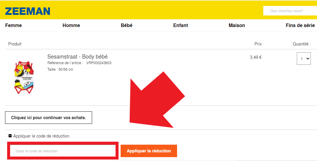 Emplacement pour codes promo Zeeman