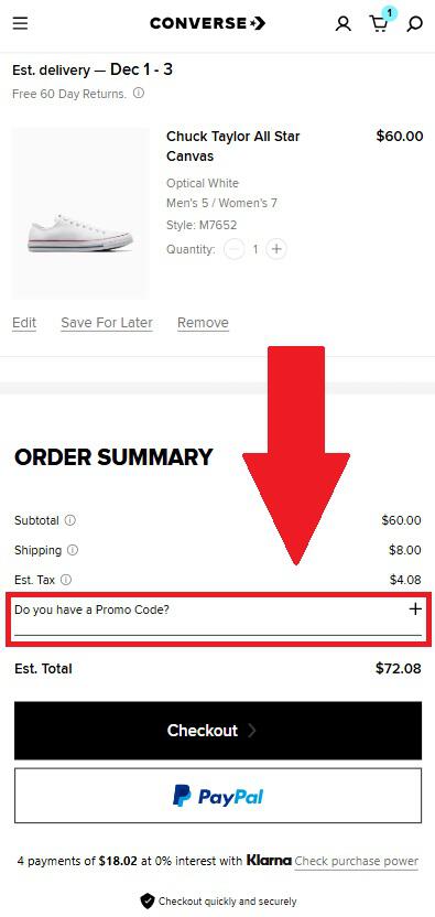 Converse coupon code box