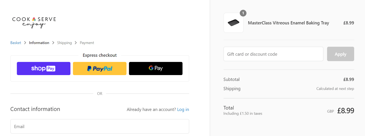 The Cook Serve Enjoy discount code entry box on the website payment page