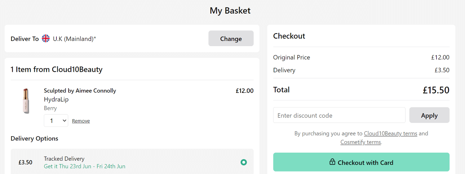 Cosmetify promo codes redemption box - checkout