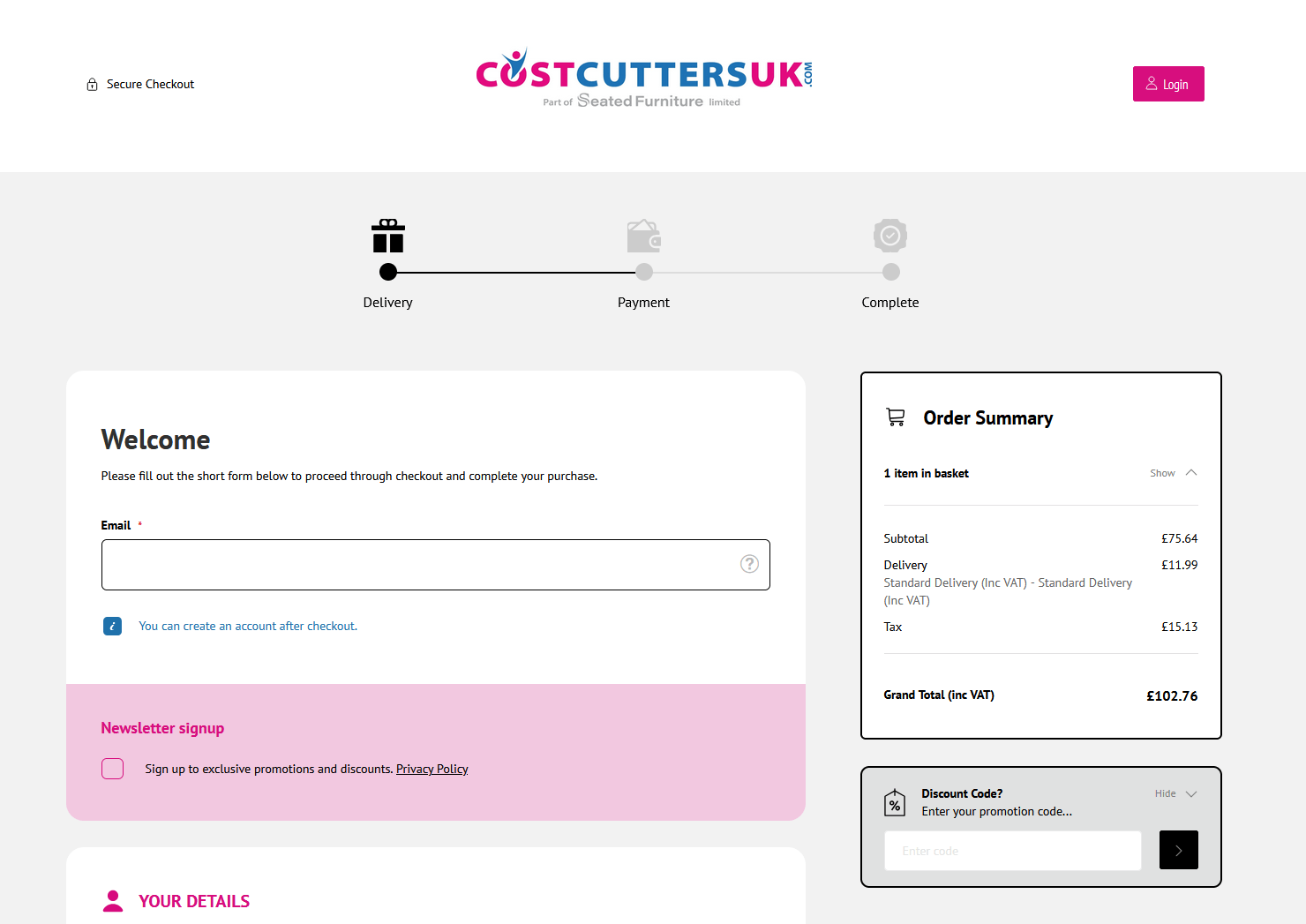 Screenshot of the Cost Cutters coupon box at checkout on the Cost Cutters website