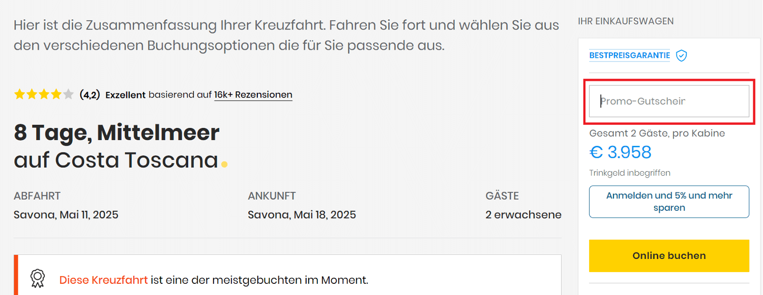 So kannst du deinen Costa Kreuzfahrten Gutschein einlösen.