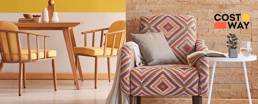 Costway savings banner featuring a room with dining table and armchair