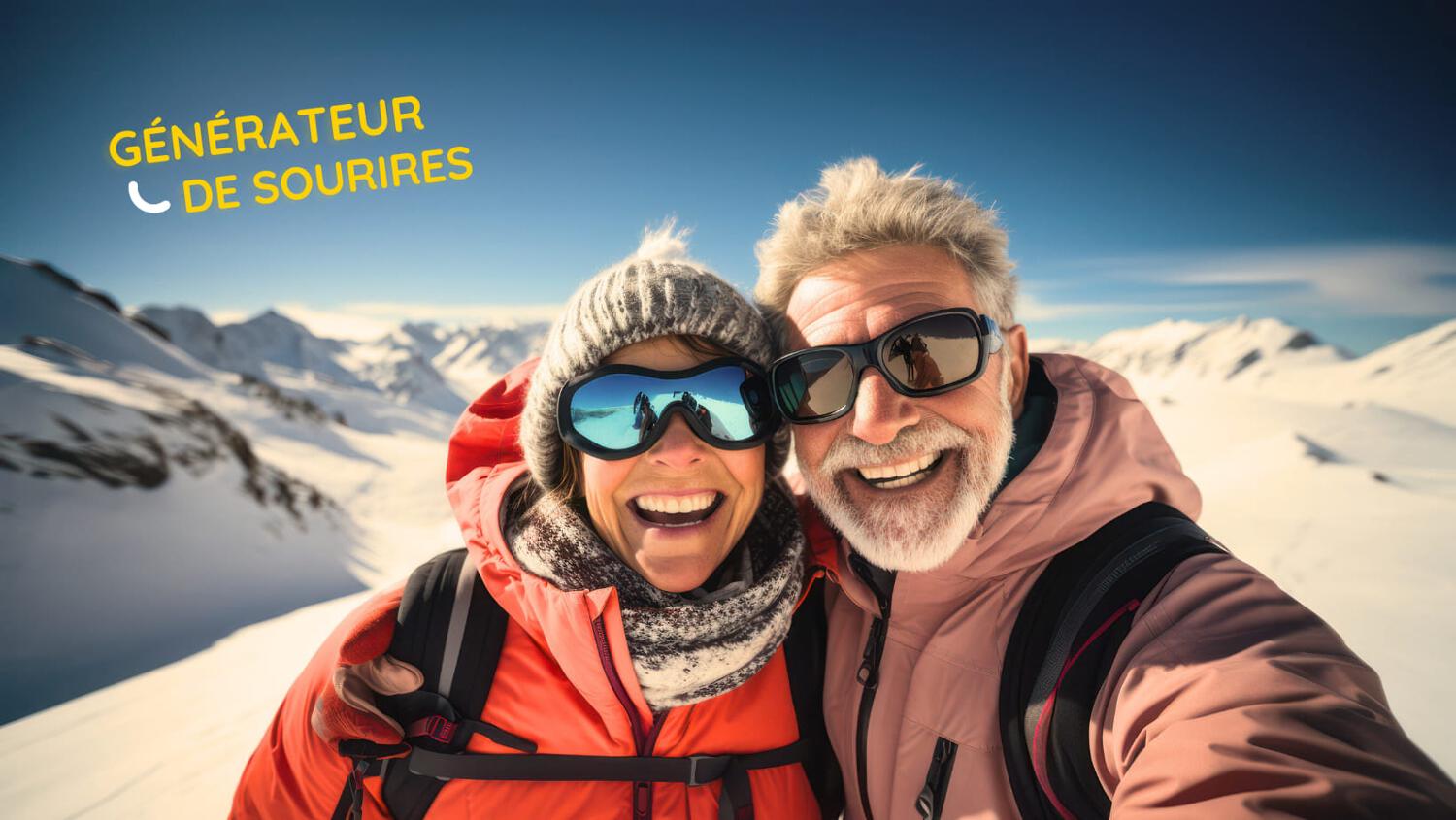 couple souriant pendant selfie à la montagne pendant un séjour Maeva