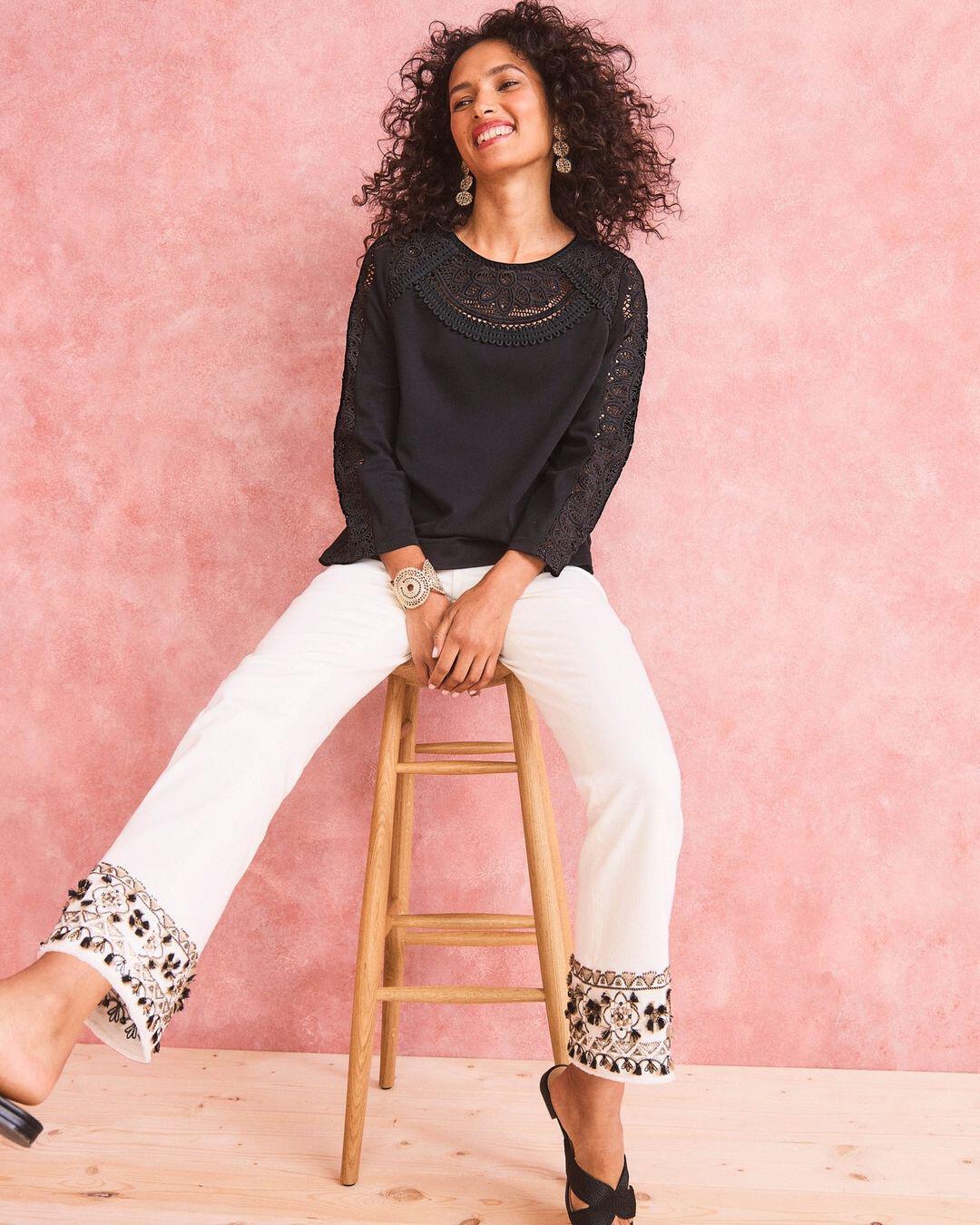 Chico's embroidered black and white women's outfit