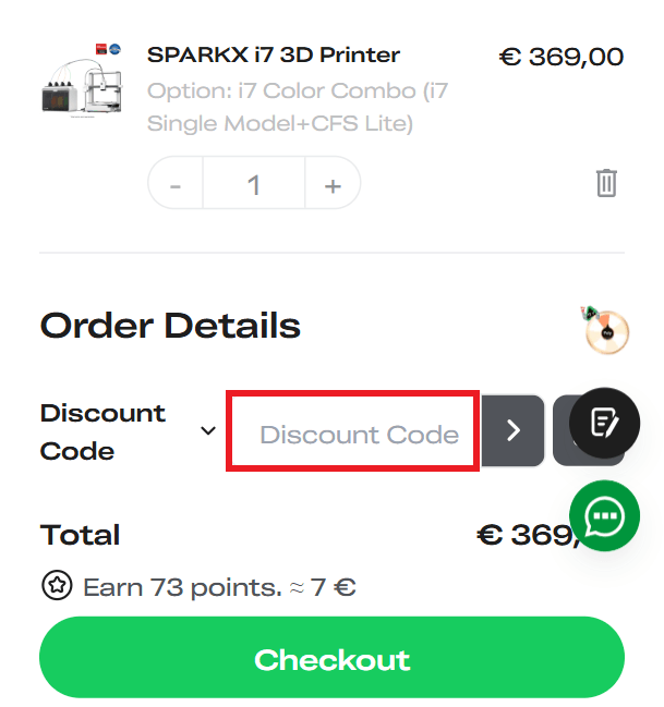 Creality discount code redemption box image