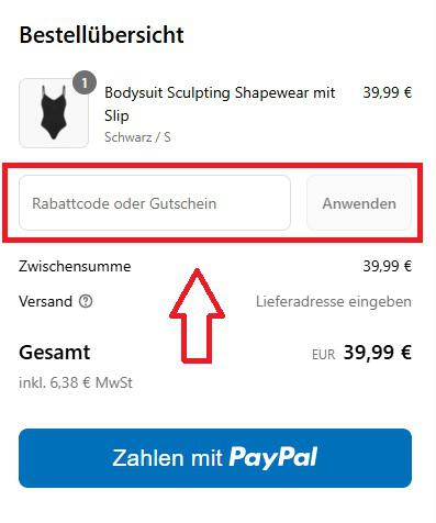 Eingabefeld um von deinem Creamy Fabrics Gutschein Gebrauch zu machen