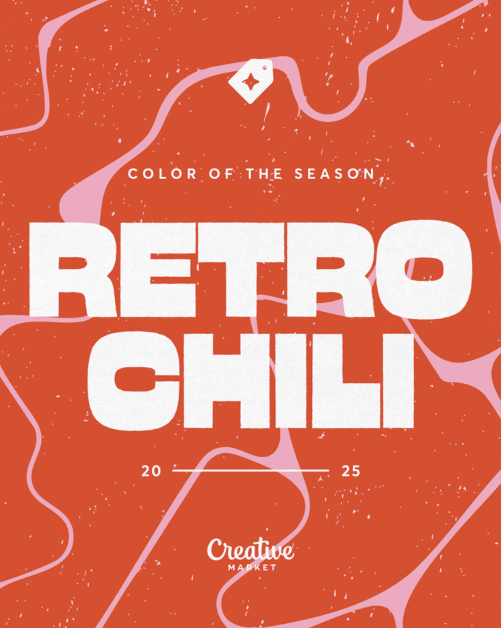 retro chili text over red background with pink swirls