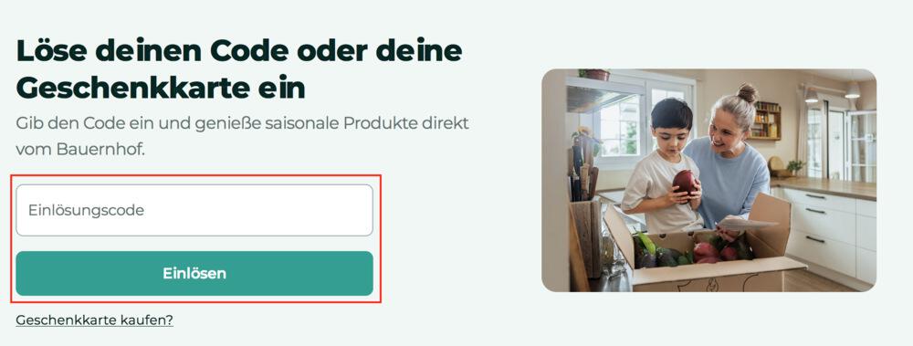 Eingabefeld zum Einlösen eines CrowdFarming Gutscheins