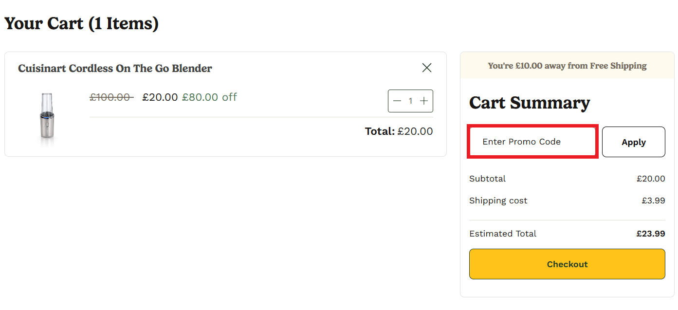 Cuisinart discount code redemption box image
