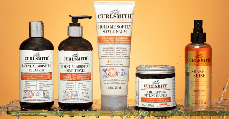 Curlsmith offers page - A selection of branded products against a yellow background