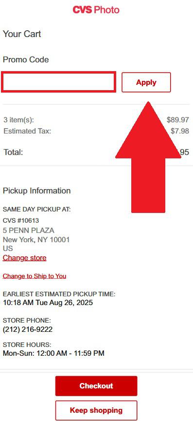 CVS Photo promo code box