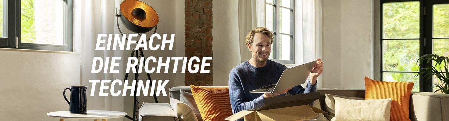 Banner für die Cyberport Gutscheinseite mit Aufschrift „Einfach die richtige Technik“